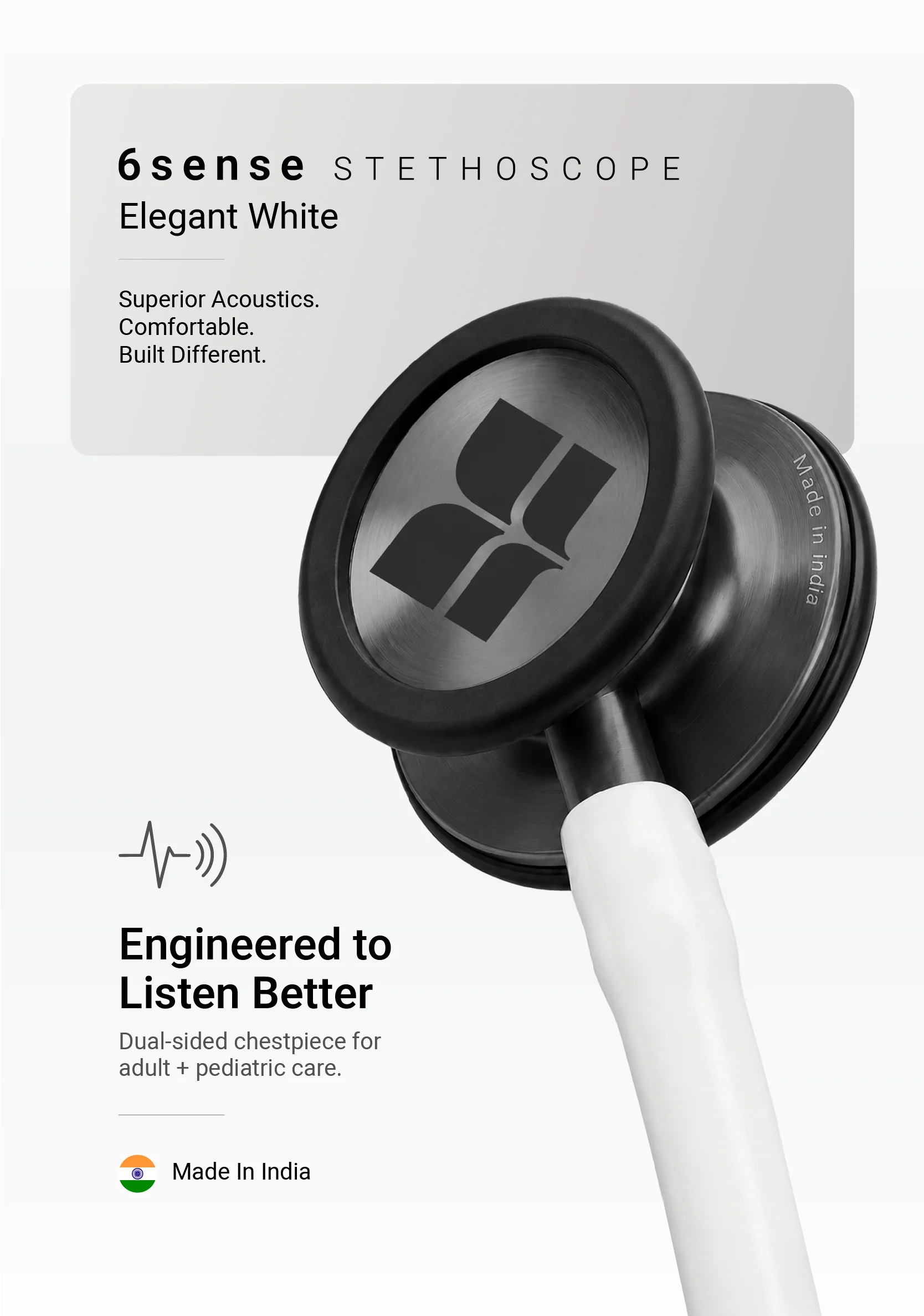 6sense (Elegant White) Stethoscope - Image 3