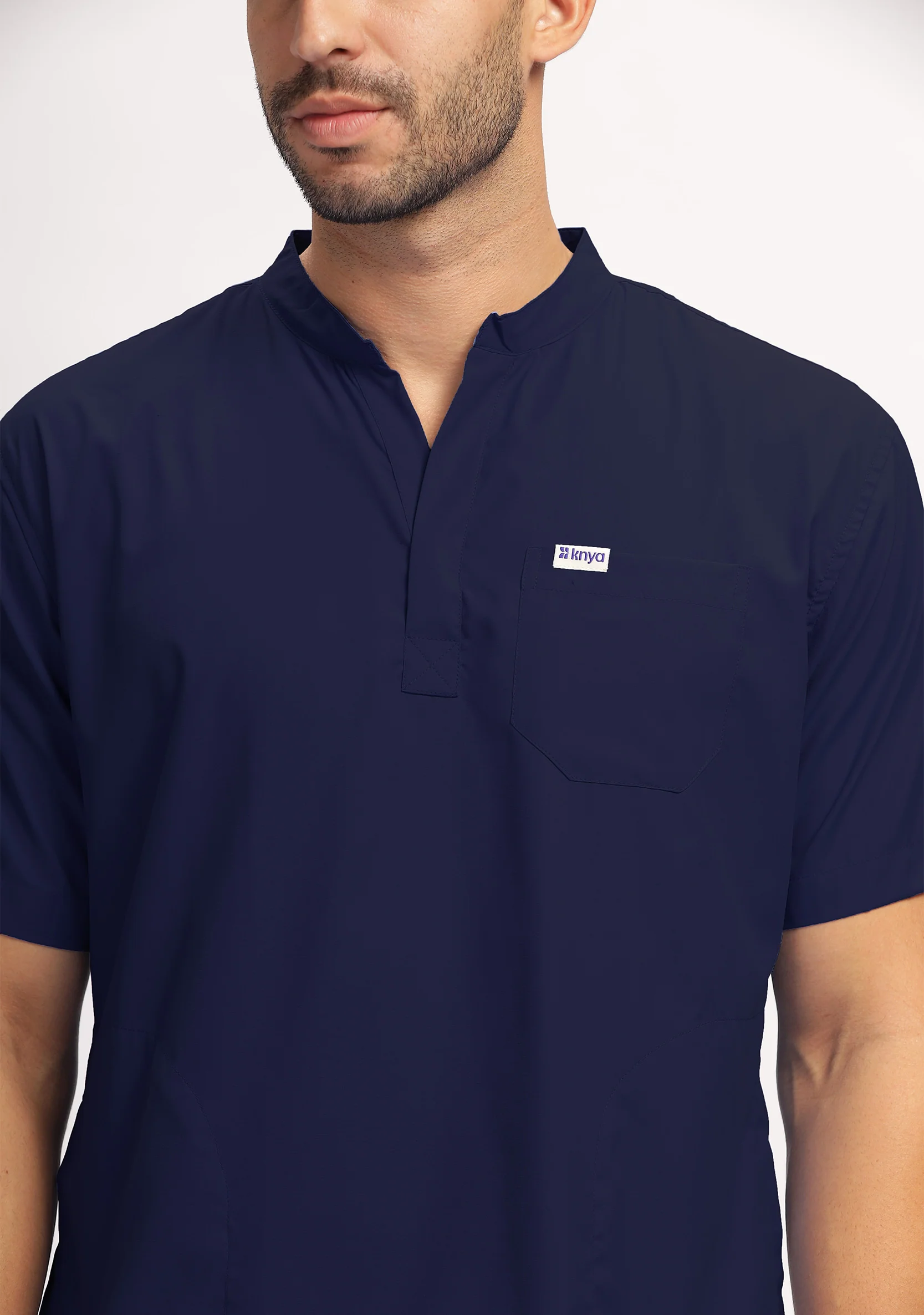 Classic Men's Mandarin Collar (Navy) Scrub - Image 2