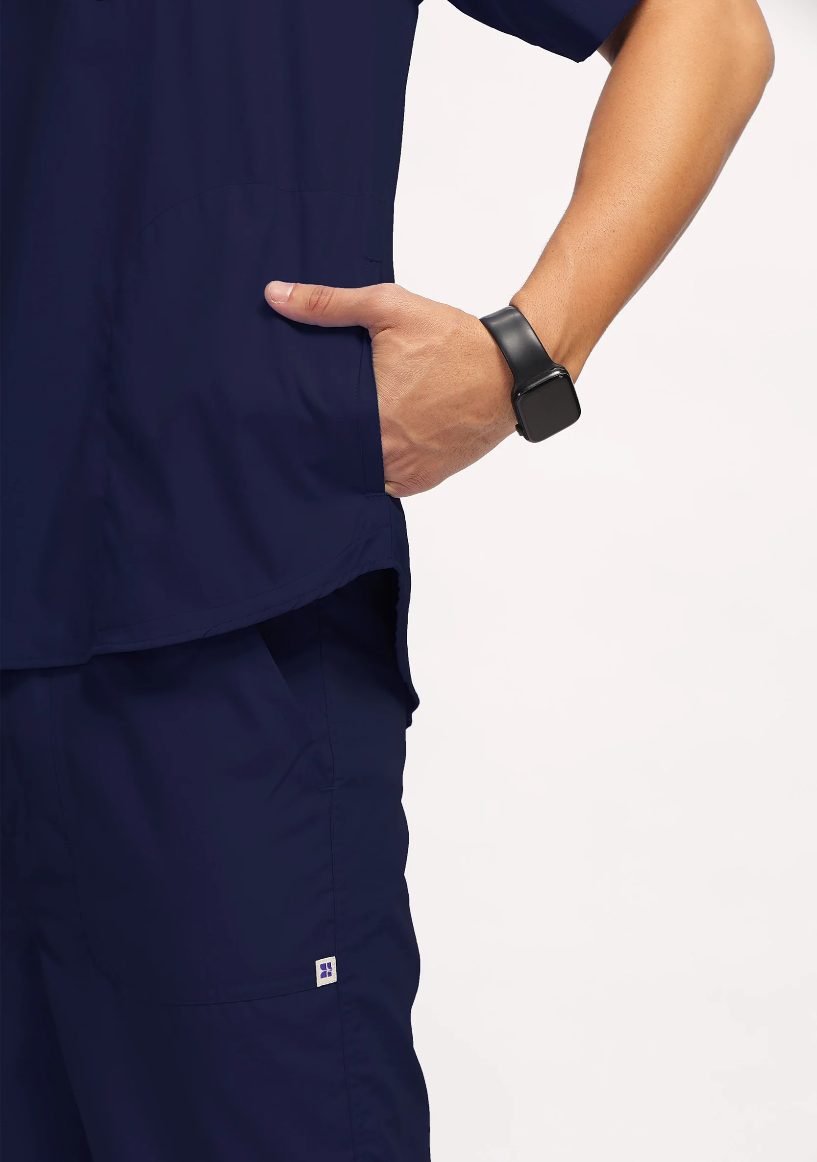 Classic Men's Mandarin Collar (Navy) Scrub - Image 3