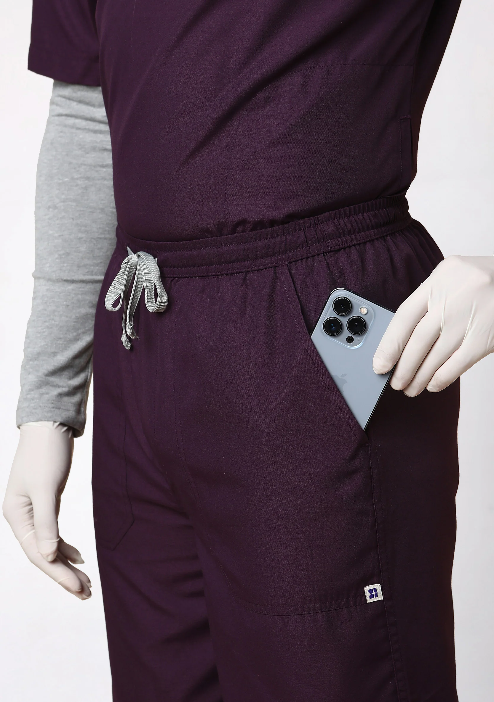 Classic Men's Mandarin Collar (Wine) Scrub - Image 6