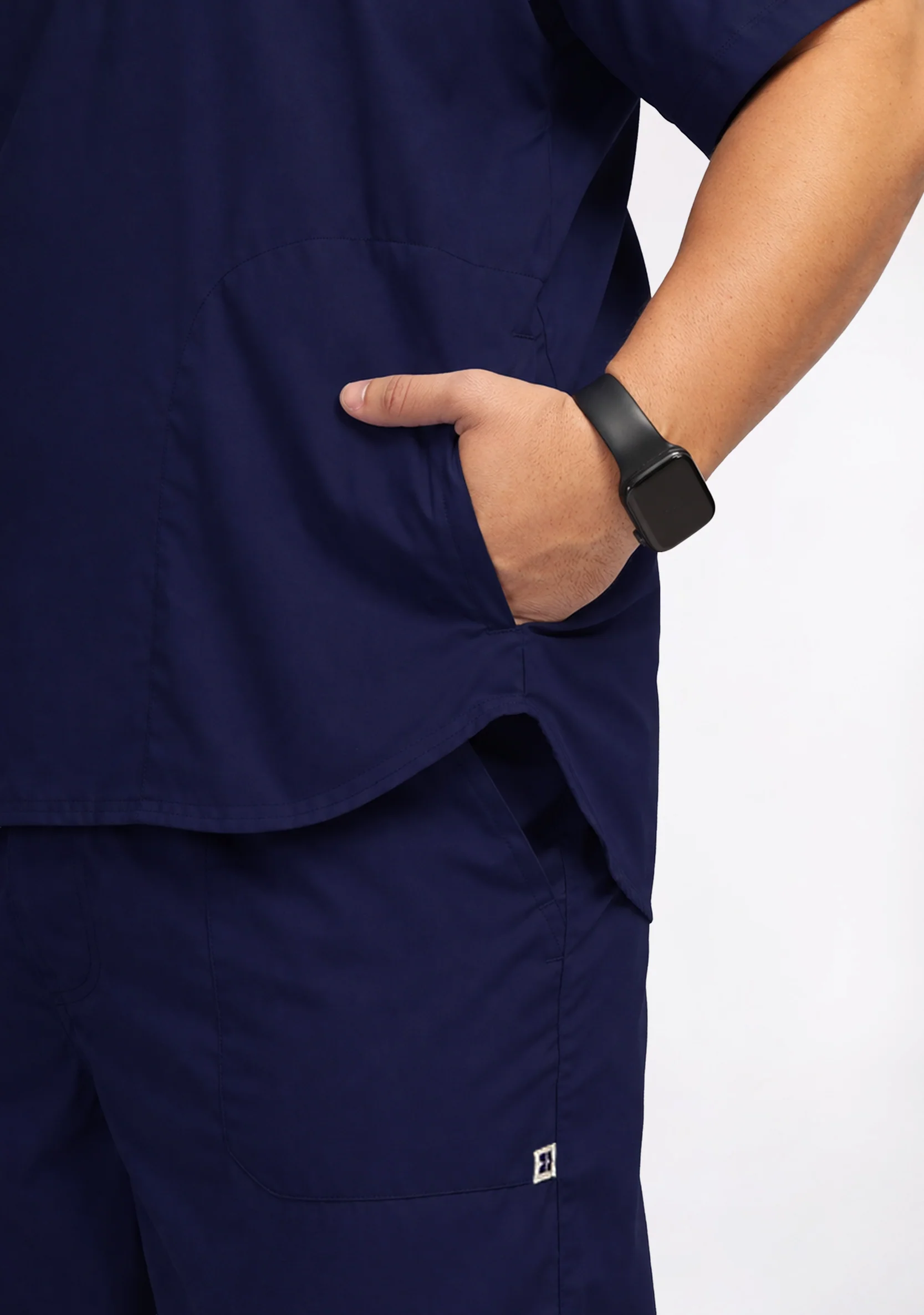Classic Men's Mandarin Collar (Navy) Plus Size Scrub - Image 3