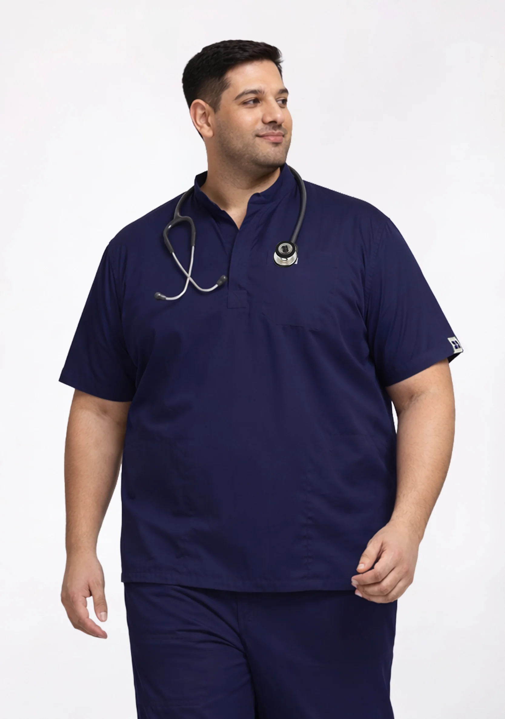 Classic Men's Mandarin Collar (Navy) Plus Size Scrub - Image 7