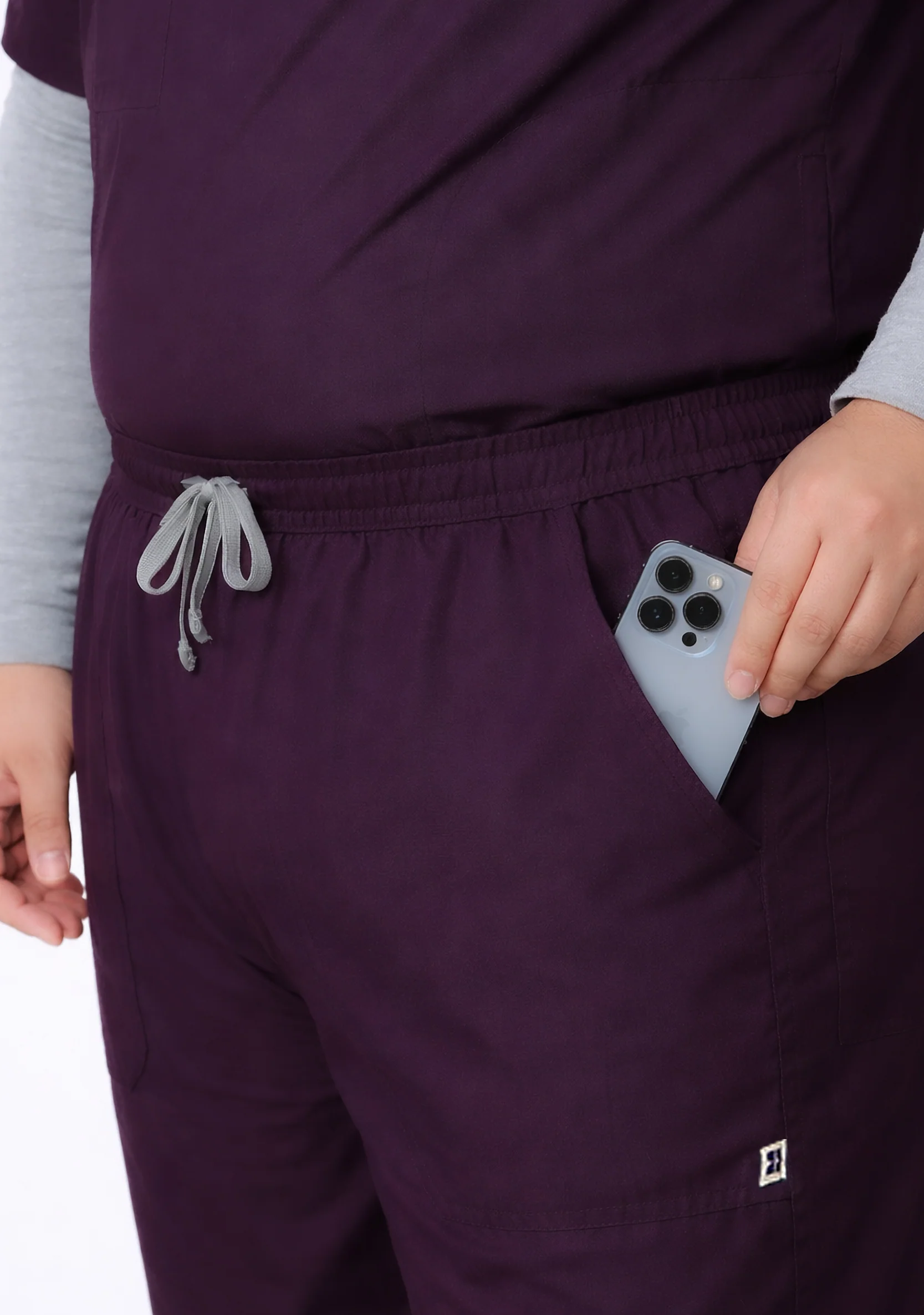 Classic Men's Mandarin Collar (Wine) Plus Size Scrub - Image 6
