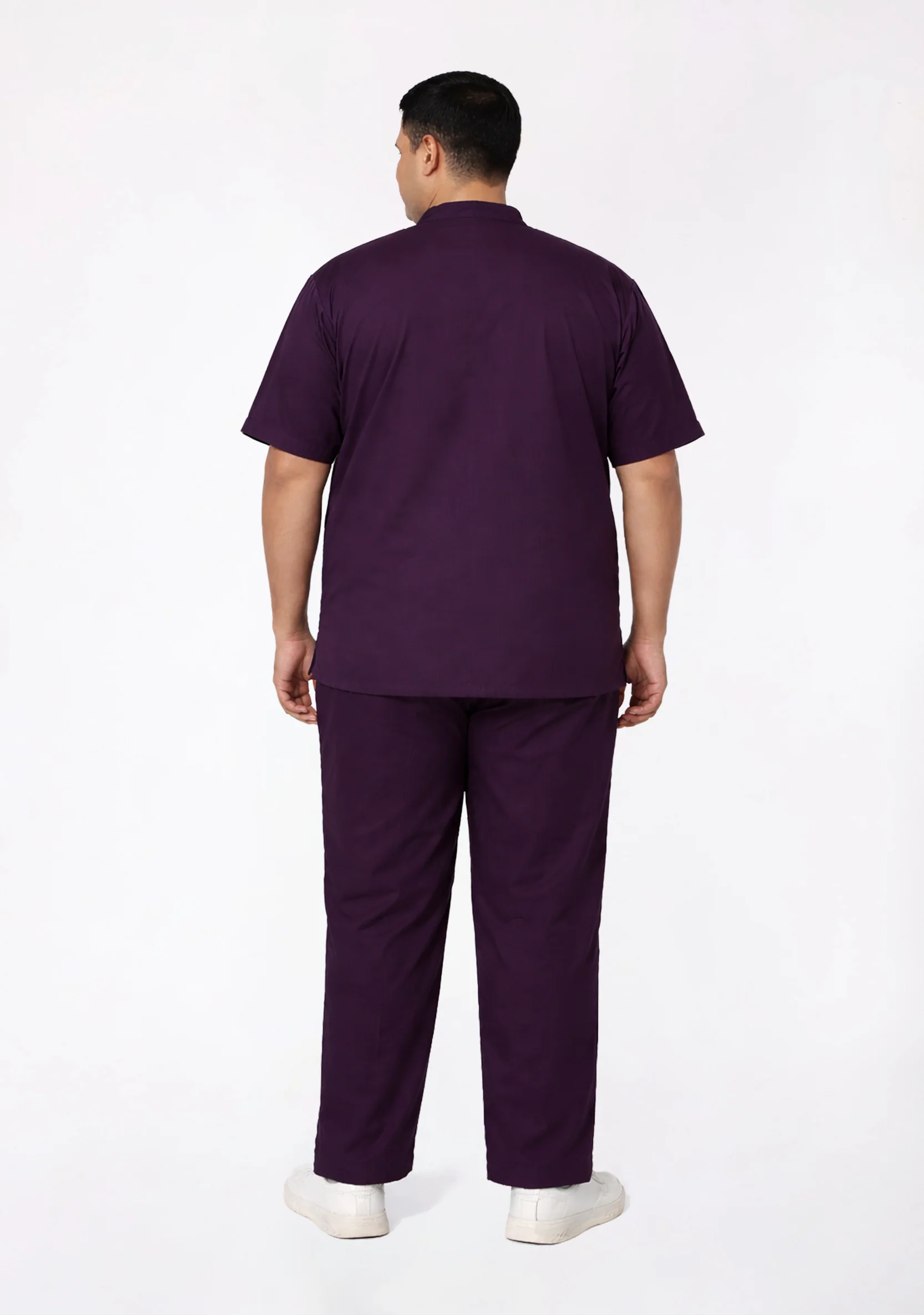 Classic Men's Mandarin Collar (Wine) Plus Size Scrub - Image 7