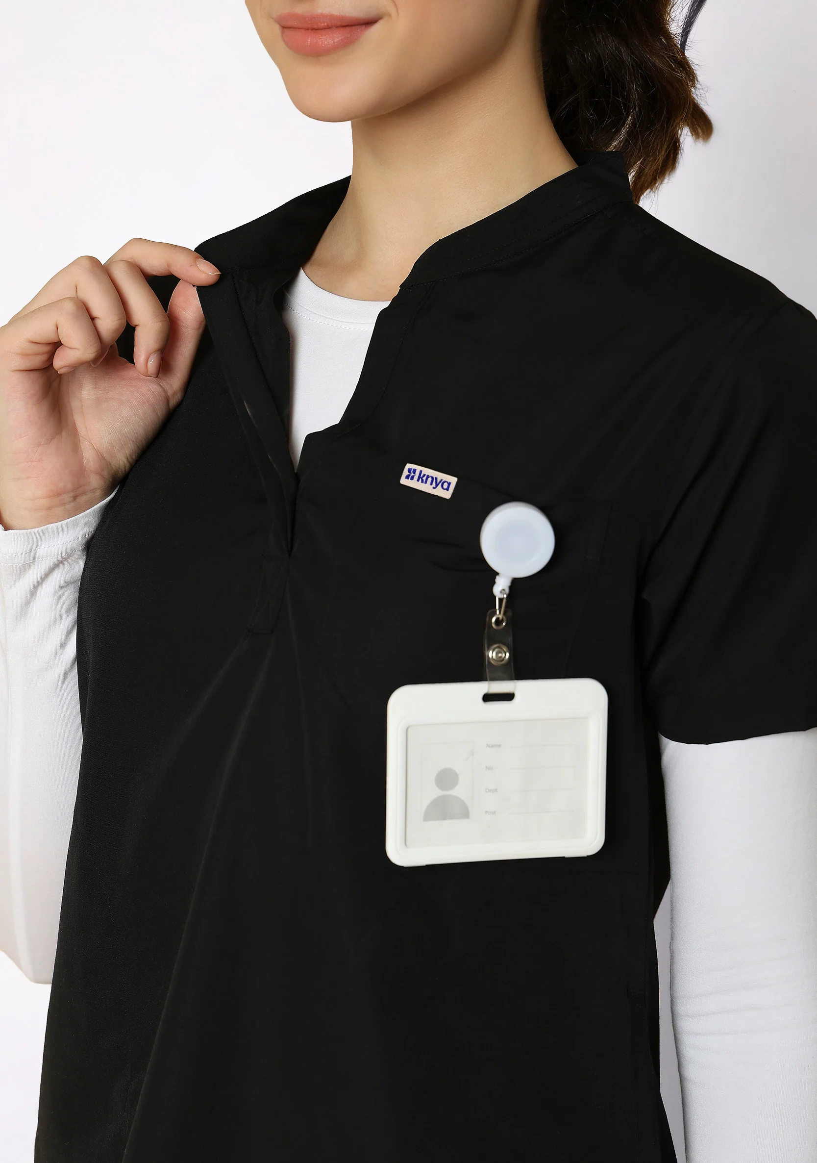Classic Women's Mandarin Collar (Black) Scrub - Image 2