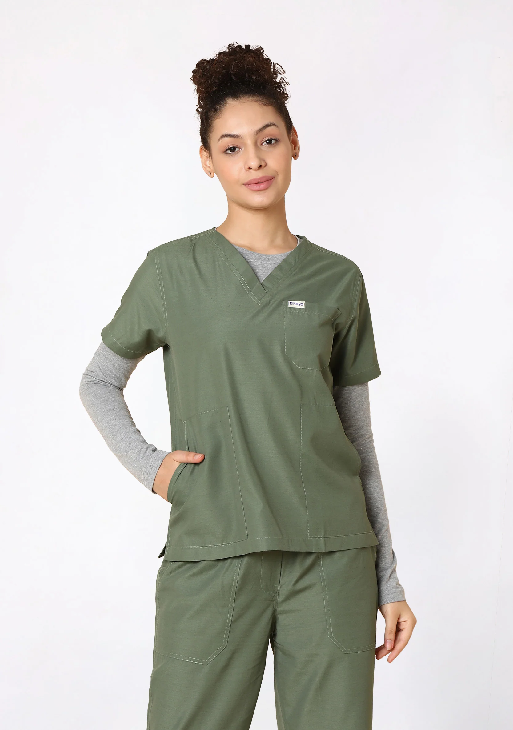 Classic Women's V-Neck (Olive) Scrub - Image 2