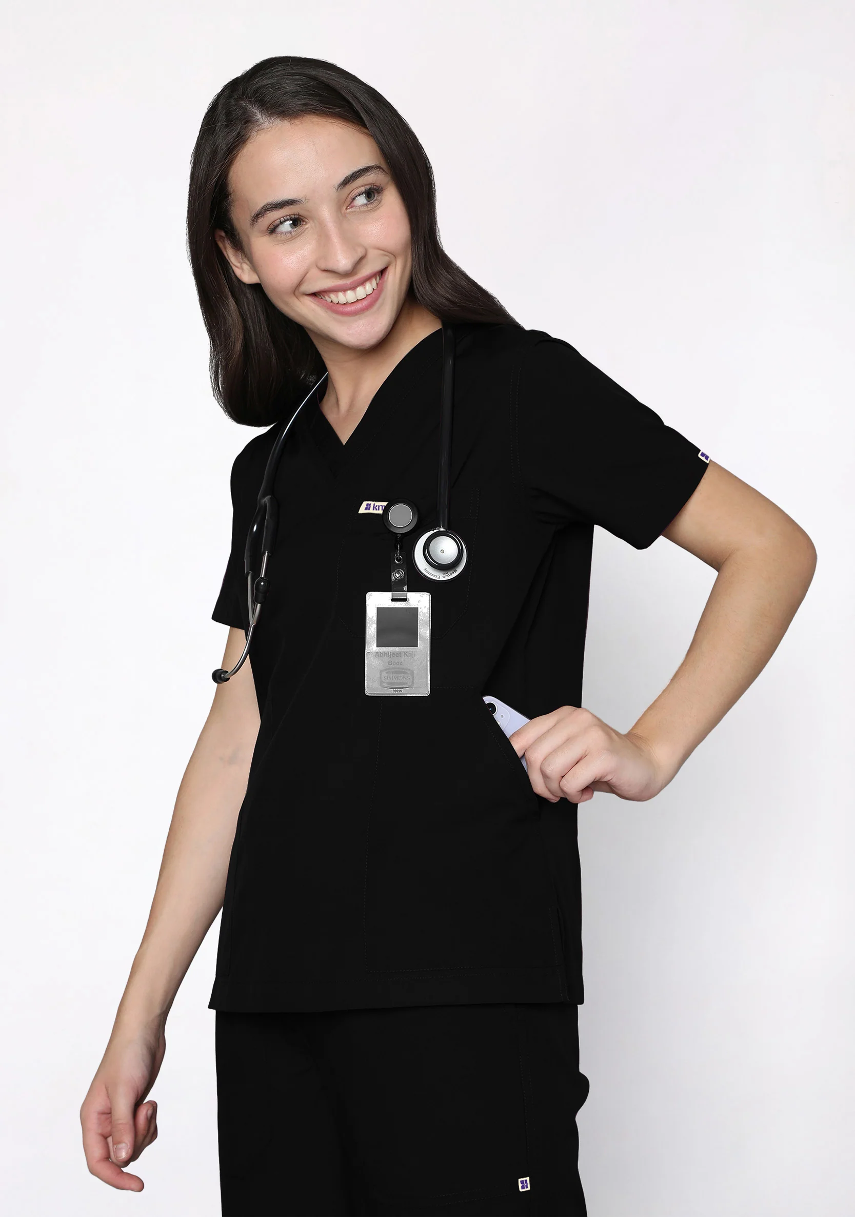 Classic Women's V-Neck (Black) Scrub - Image 2