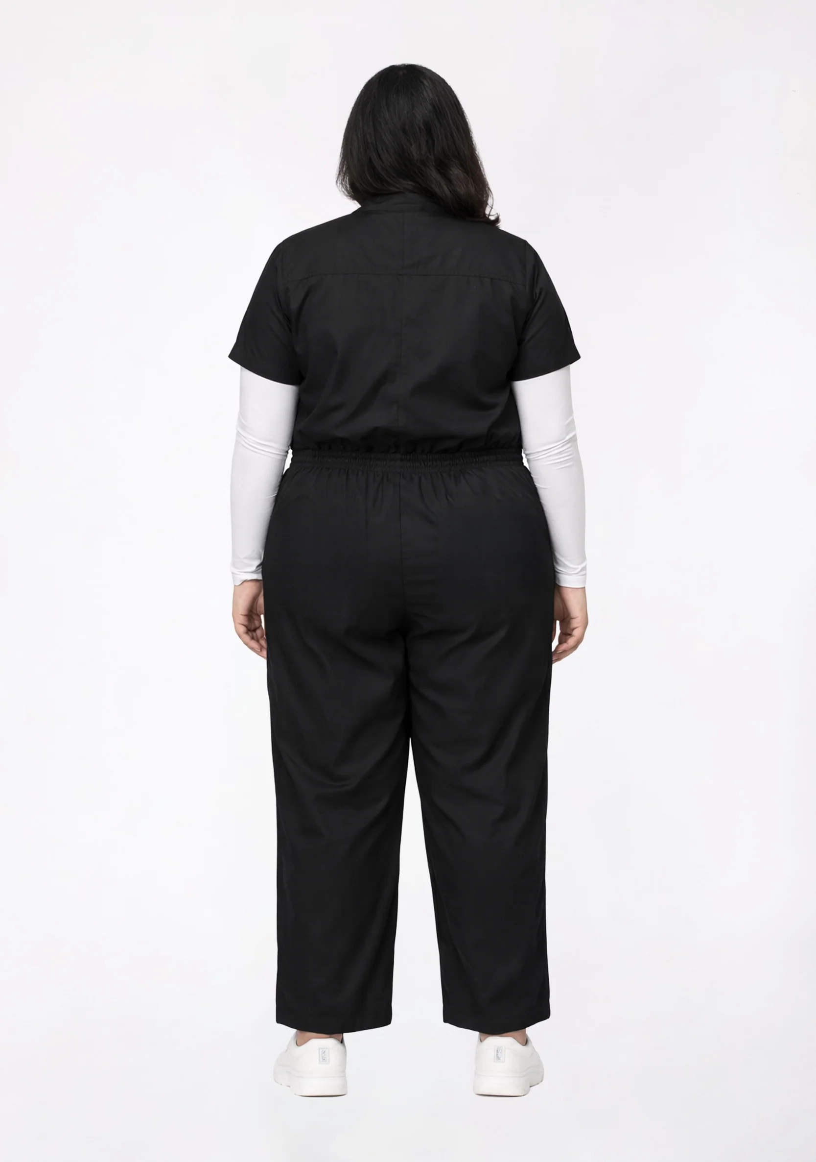 Classic Women's Mandarin Collar (Black) Plus Size Scrub - Image 7