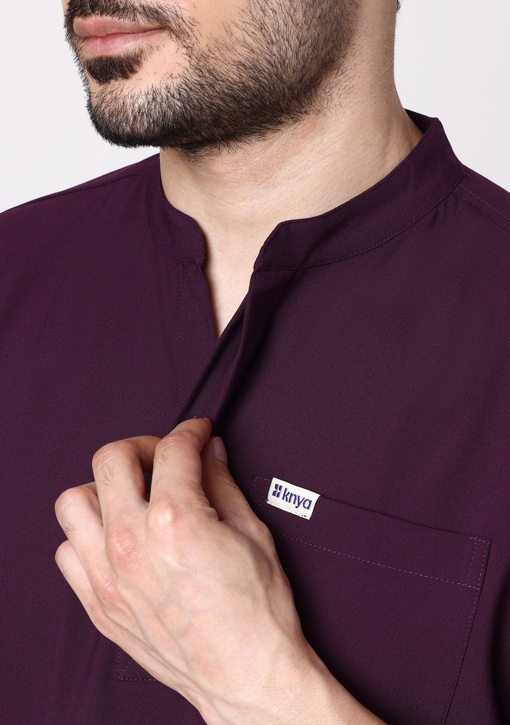 ecoflex™ Men's Mandarin Collar (Wine) Scrubs - Image 3