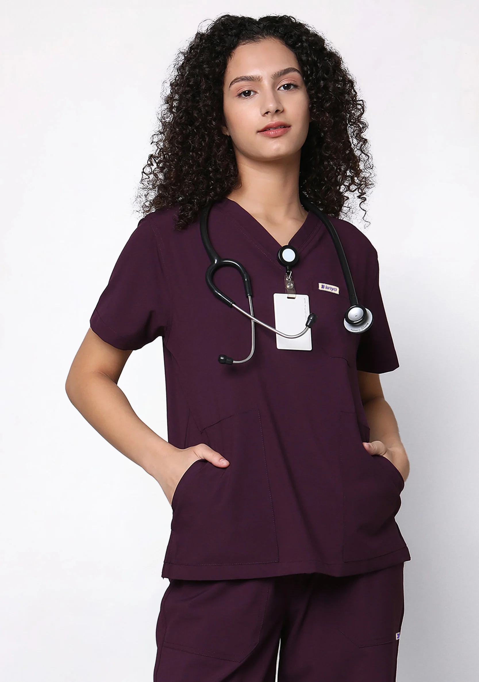 Ecoflex Women's 3 Pocket (Wine) Scrub Top