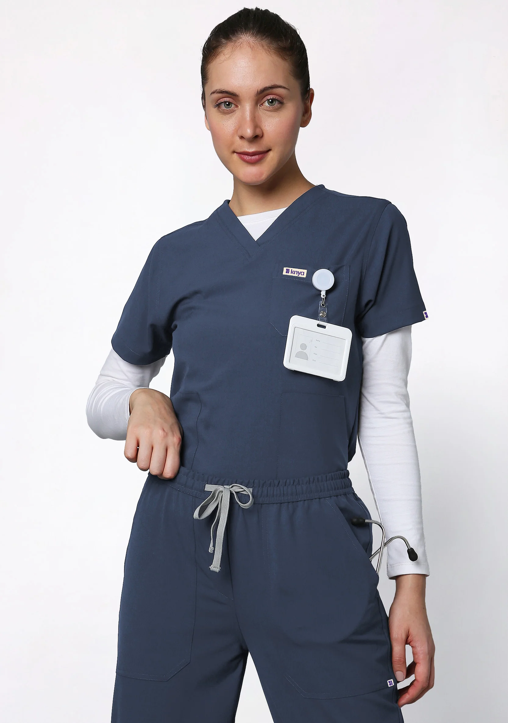 ecoflex™ Women's V-Neck (Steel Grey) Scrub - Image 6