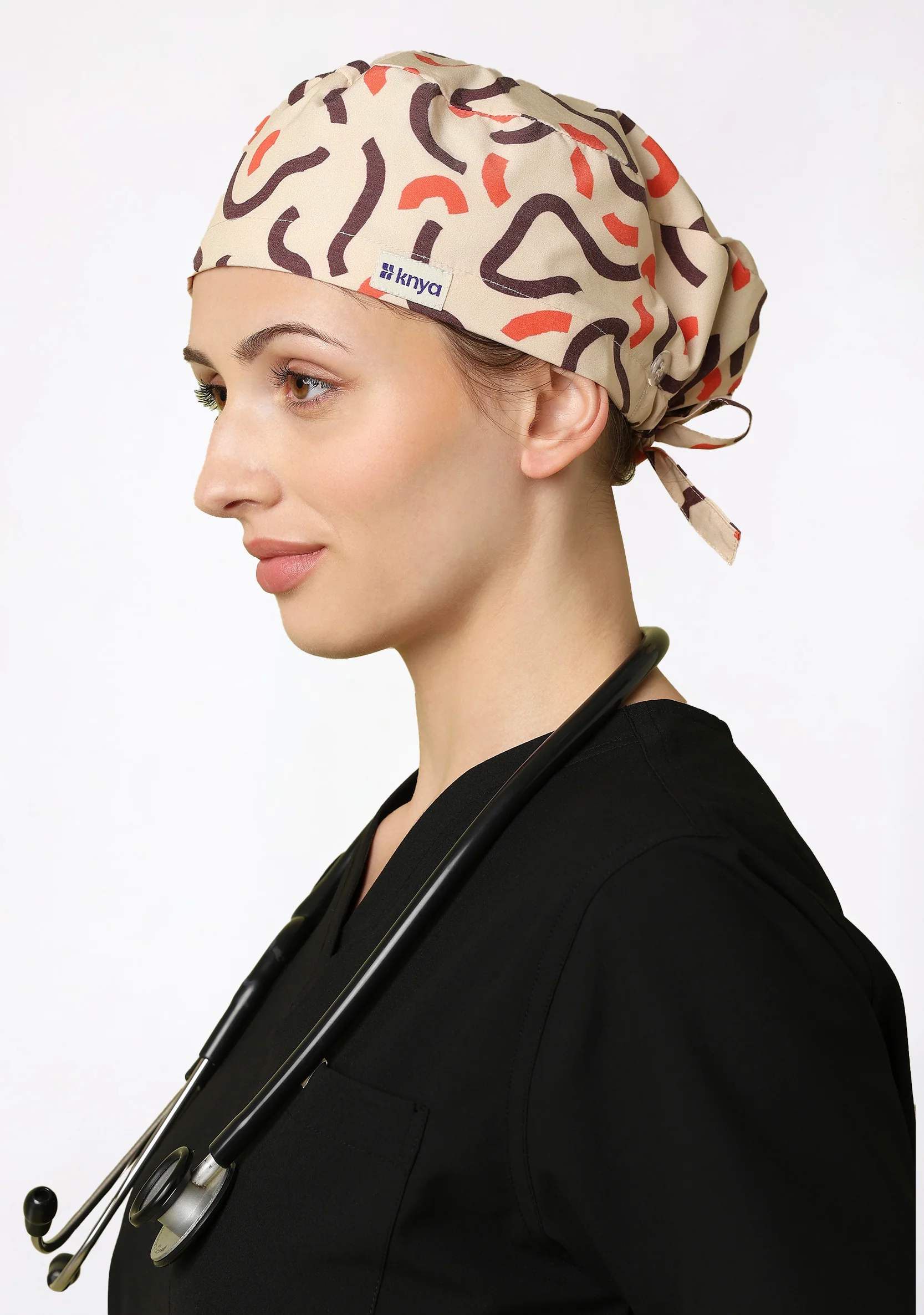 Printed Unisex (Swirl-Beige) Scrub Cap - Image 2